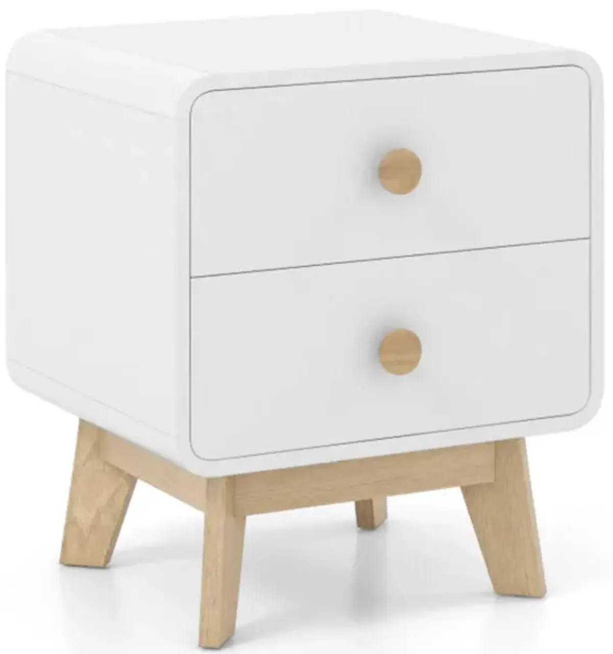 Hivvago Nightstand with 2 Drawers Solid Rubber Wood Legs