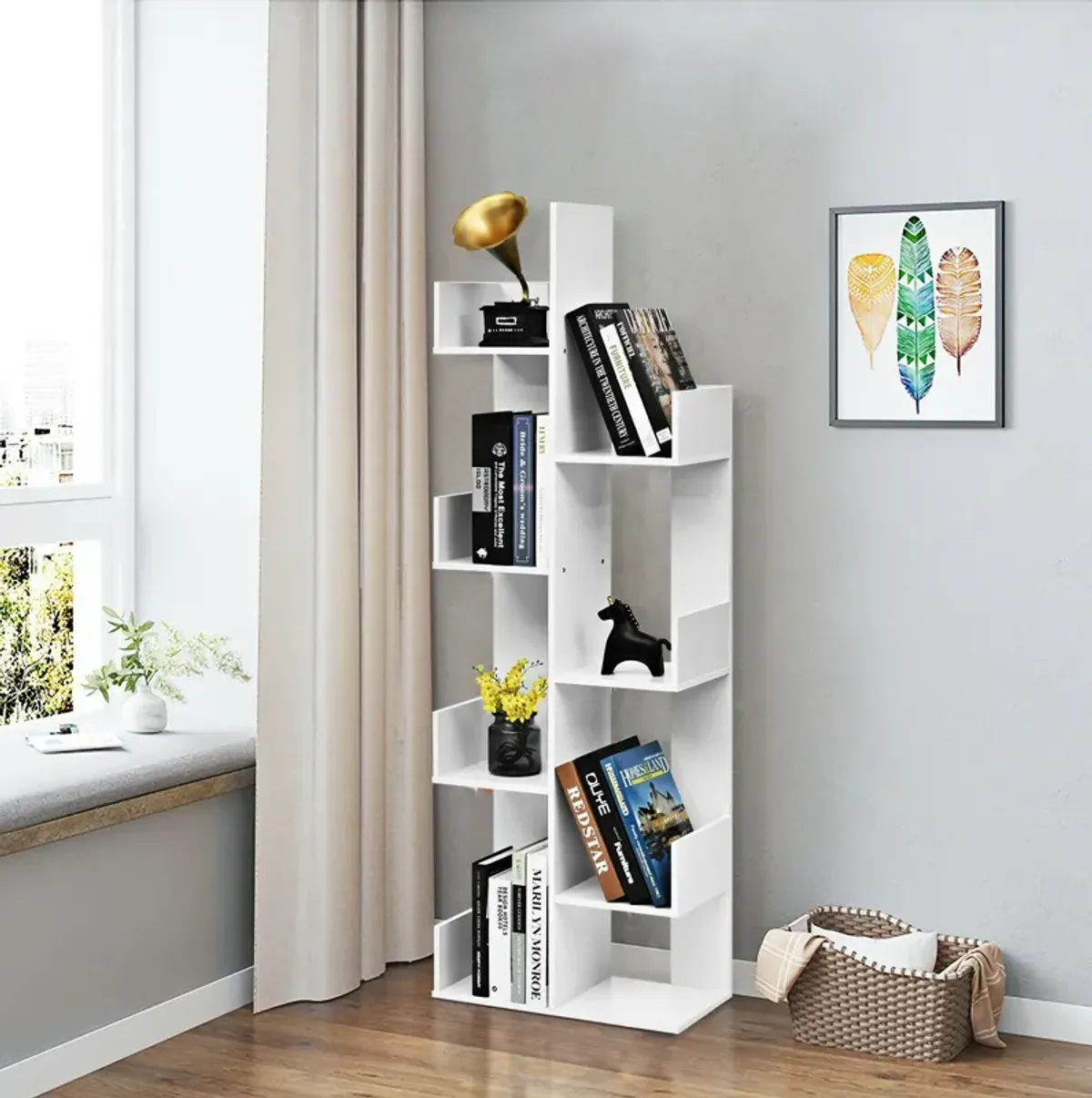 8-Tier Bookshelf Bookcase with 8 Open Compartments Space-Saving Storage Rack