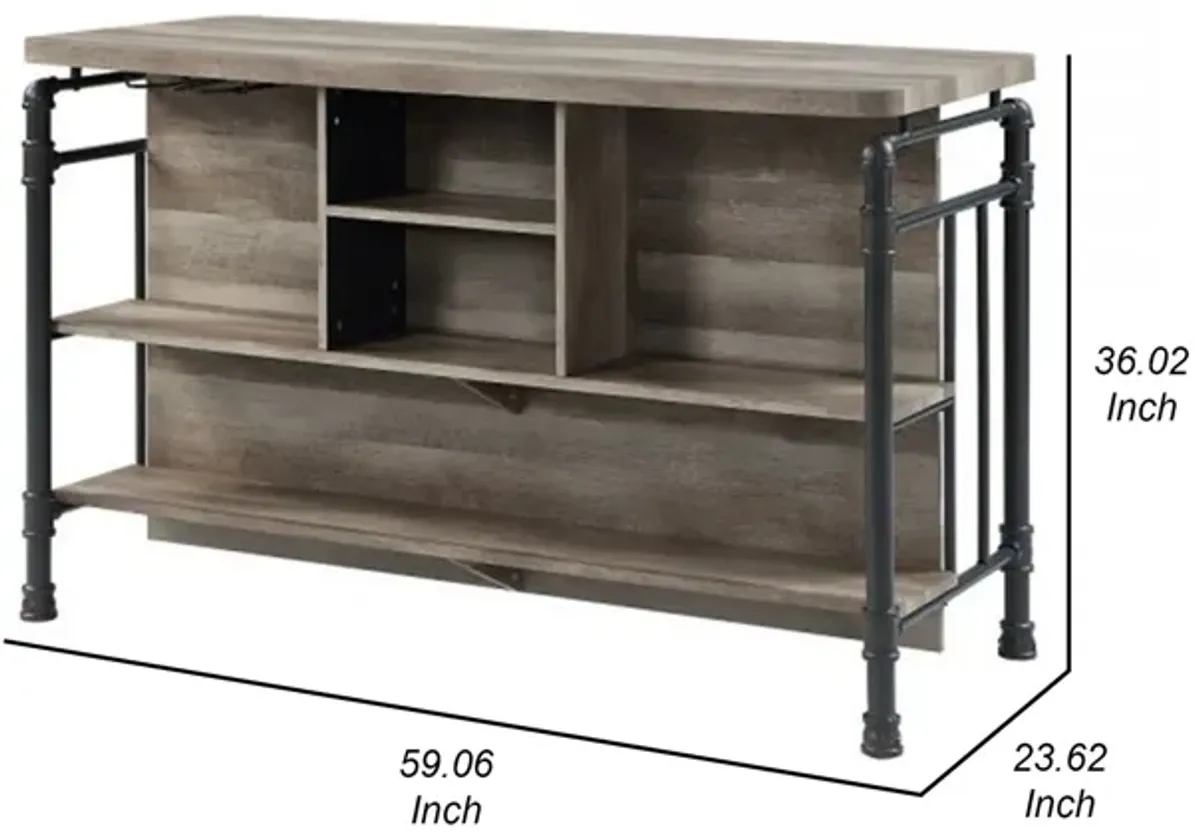 59 Inch Kitchen Island with 2 Shelves, Industrial Antique Oak Brown, Gray - Benzara