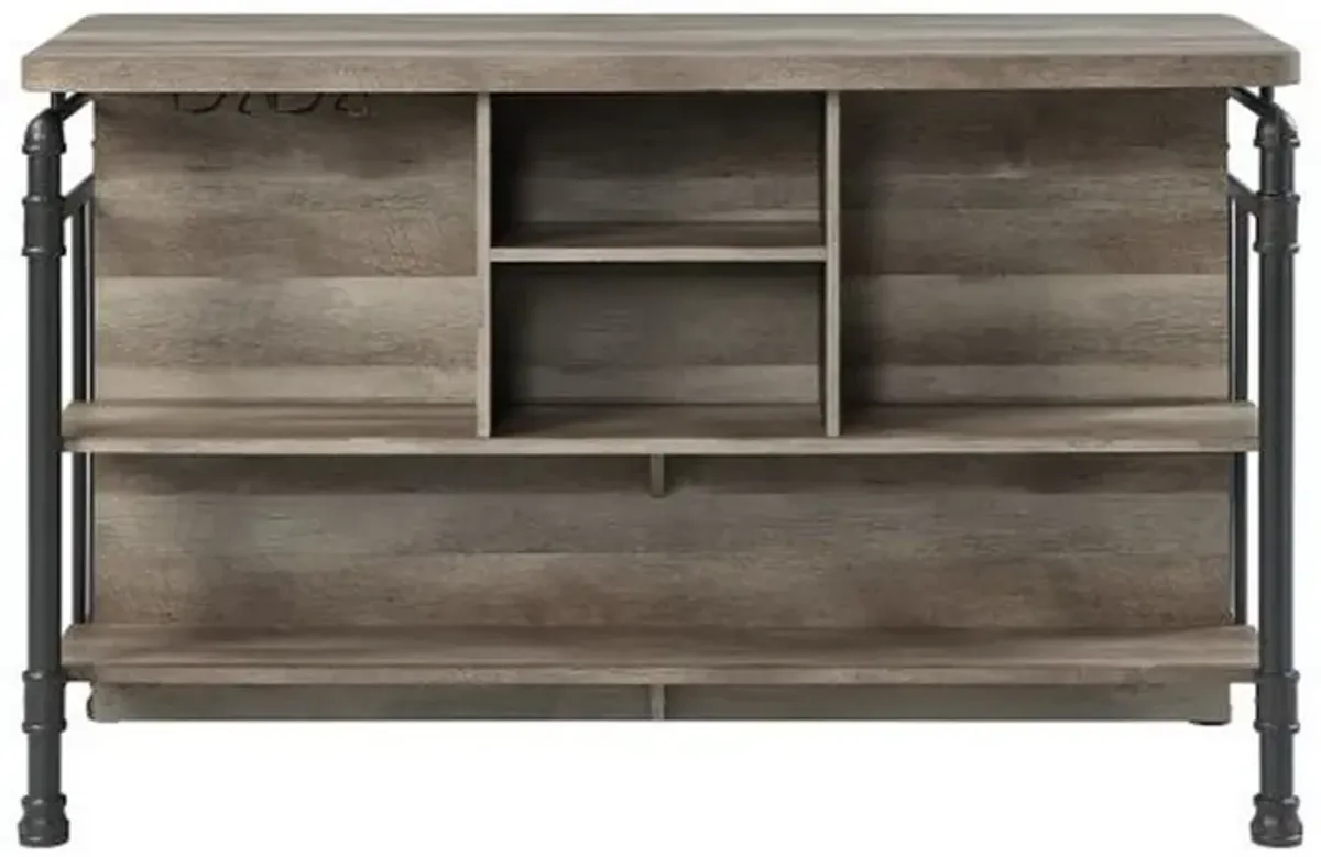 59 Inch Kitchen Island with 2 Shelves, Industrial Antique Oak Brown, Gray - Benzara