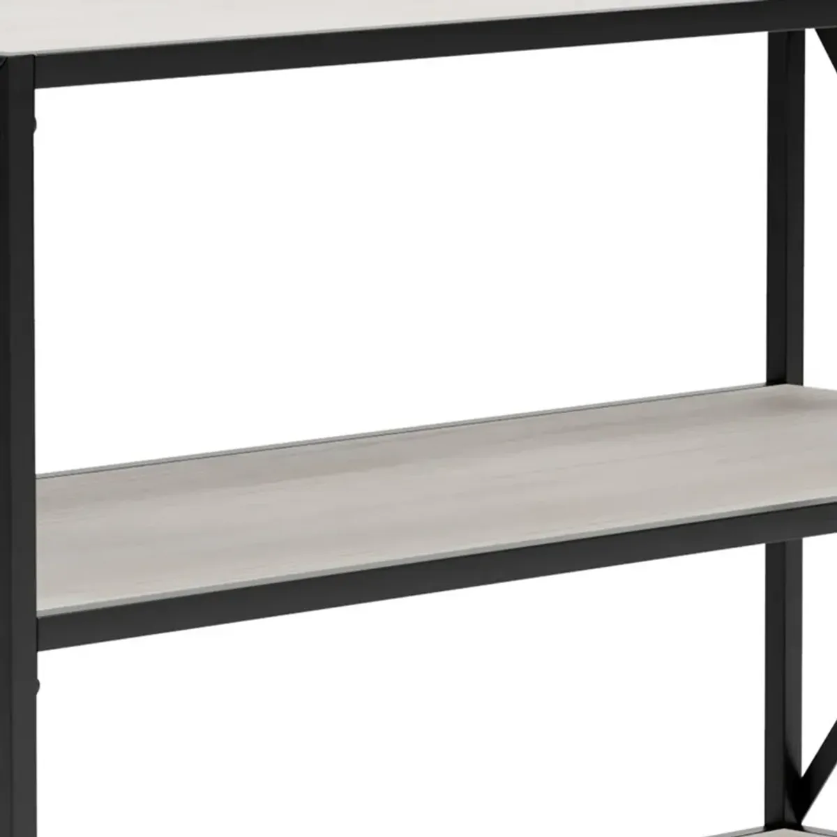 Gem 40 Inch Metal Console Sideboard Table, 3 Shelves, X Side Accents, Black, Whitewash-Benzara