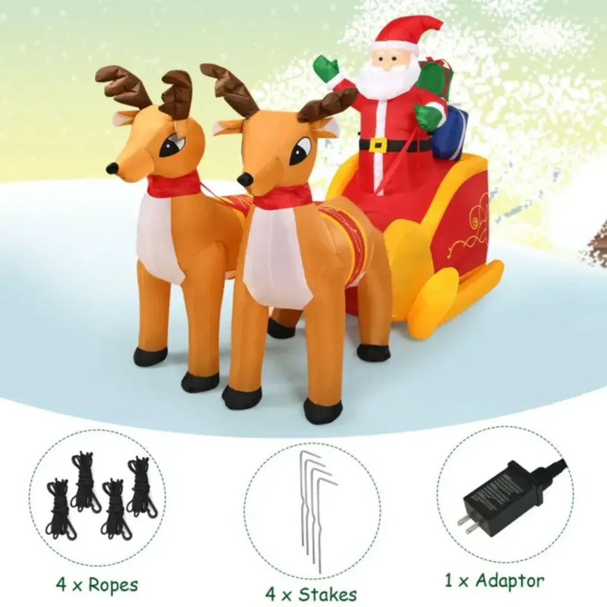 Hivvago 7.5 Feet Waterproof Outdoor Inflatable Santa with Double Deer and Sled