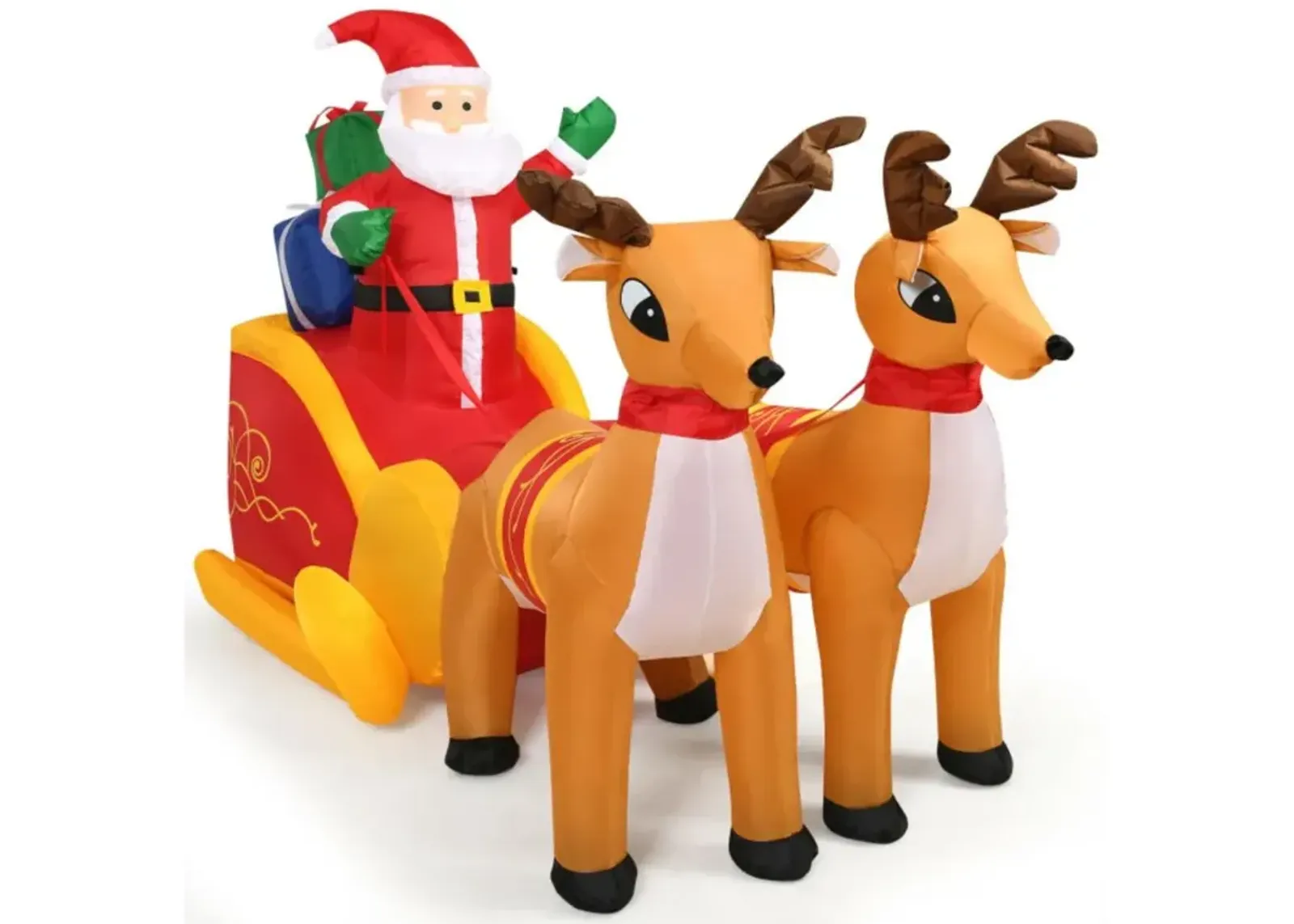 Hivvago 7.5 Feet Waterproof Outdoor Inflatable Santa with Double Deer and Sled