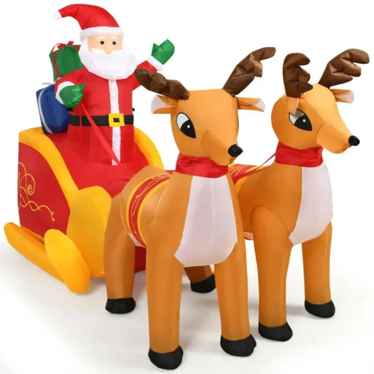 Hivvago 7.5 Feet Waterproof Outdoor Inflatable Santa with Double Deer and Sled