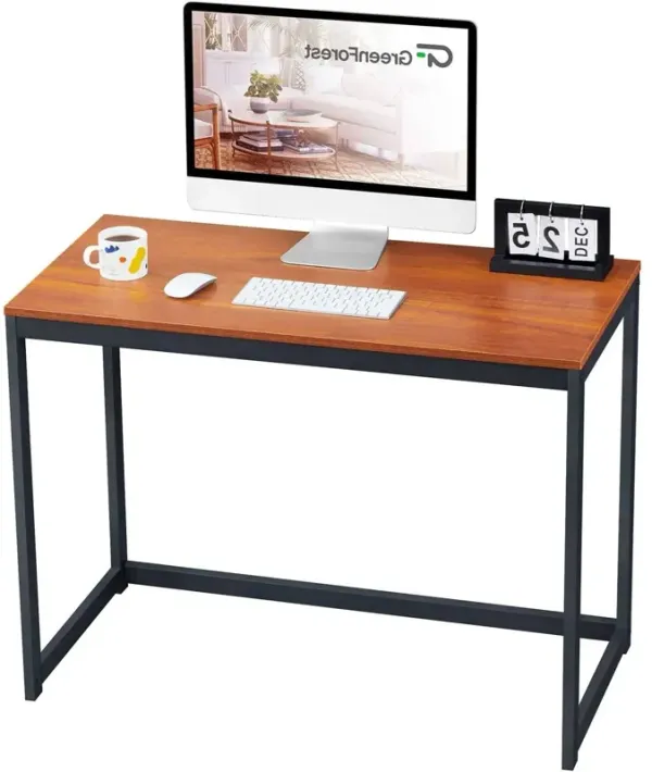 Hivvago Compact Modern Home Office Laptop Computer Desk Table Metal Frame Wood Top