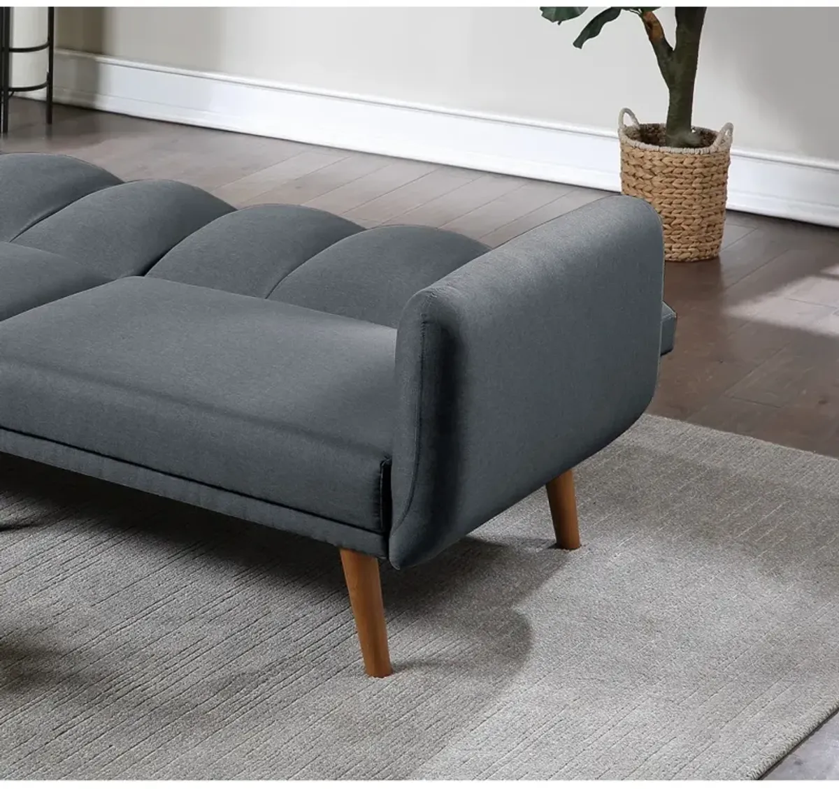 Blue Grey Convertible Sofa with Wooden Legs