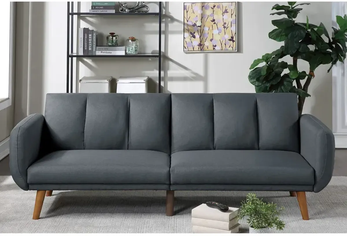 Blue Grey Convertible Sofa with Wooden Legs