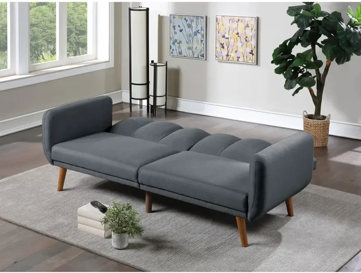 Blue Grey Convertible Sofa with Wooden Legs