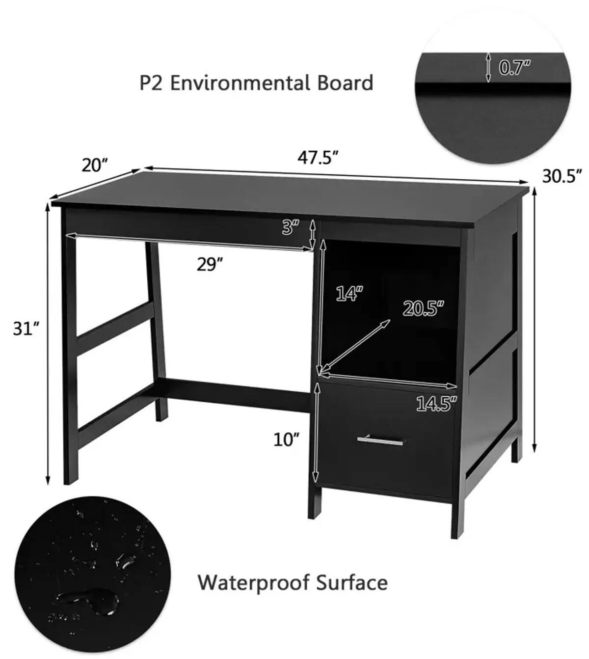 Modern Home Computer Desk with 2 Storage Drawers