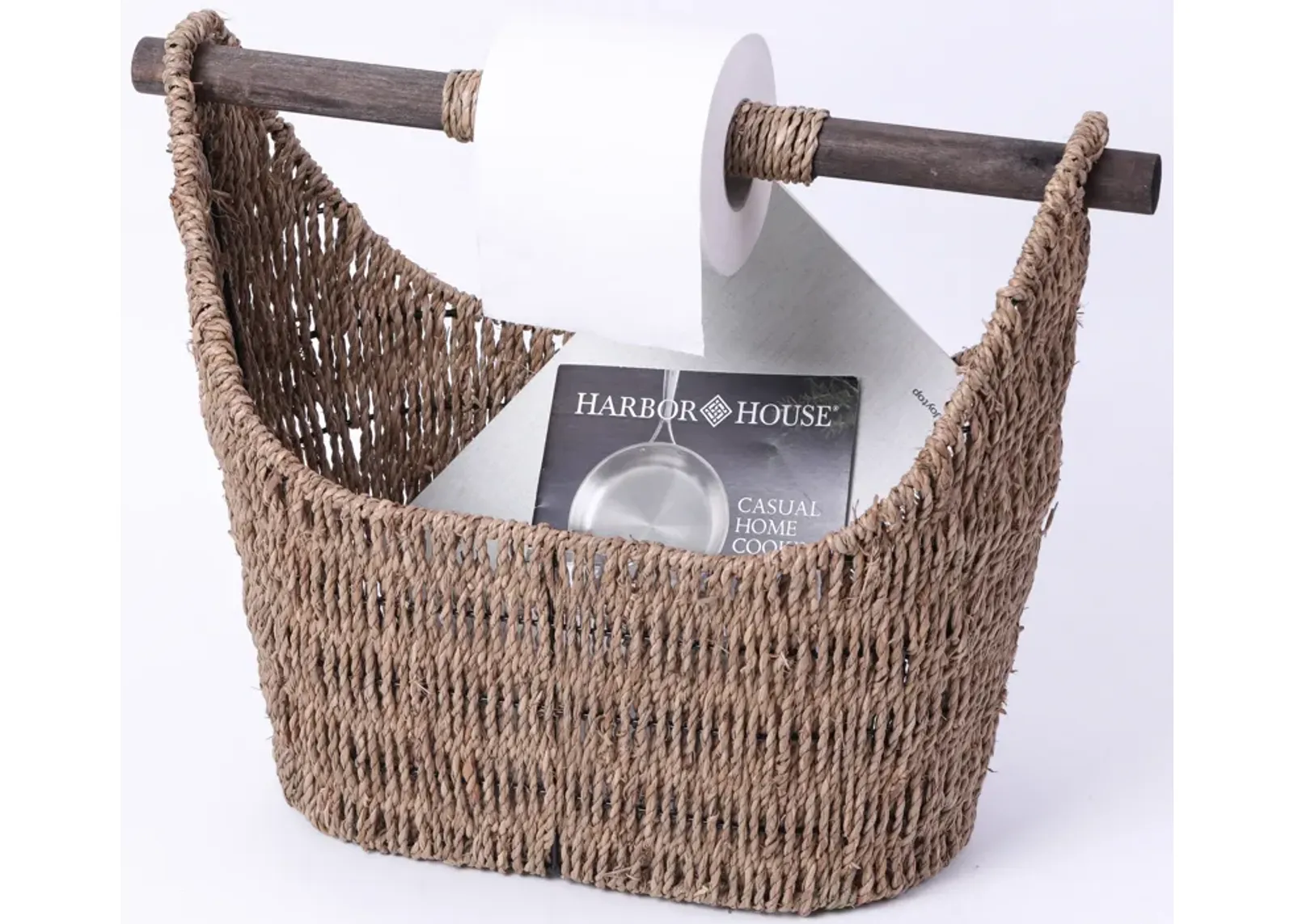 Free Standing Magazine and Toilet Paper Holder Basket with Wooden Rod