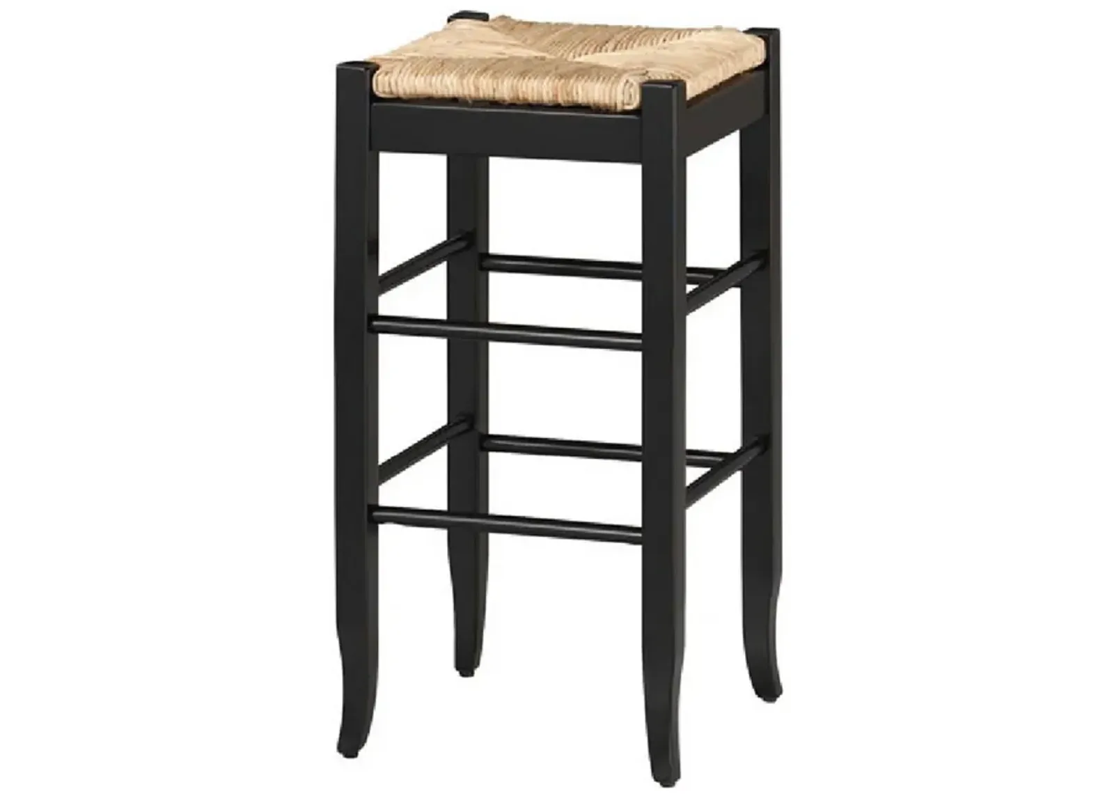 Rush Woven Wooden Frame Barstool with Saber Legs, Beige and Black-Benzara