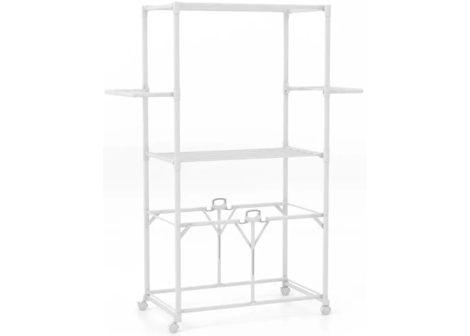 Hivvago 68.5 Inches Foldable Aluminum Laundry Rack with Hanging Rods and Drying Shelves-White