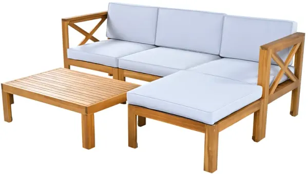 Whisen Natural Wood 5-Piece Patio Sectional Sofa Set with Cushions for Outdoor Backyard - Gray