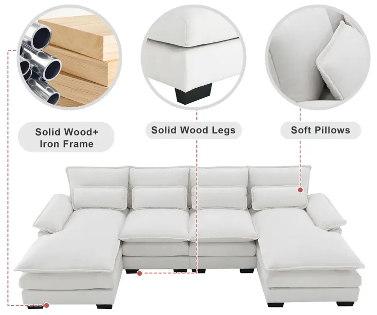 MONDAWE Modern U-shaped Sectional Sofa with Waist Pillows,6-seat Upholstered Symmetrical Sofa Furniture,Sleeper Sofa Couch with Chaise Lounge for Living Room,Apartment