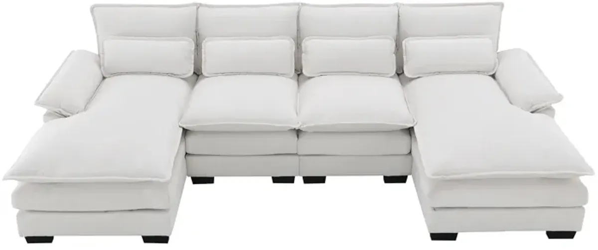 MONDAWE Modern U-shaped Sectional Sofa with Waist Pillows,6-seat Upholstered Symmetrical Sofa Furniture,Sleeper Sofa Couch with Chaise Lounge for Living Room,Apartment