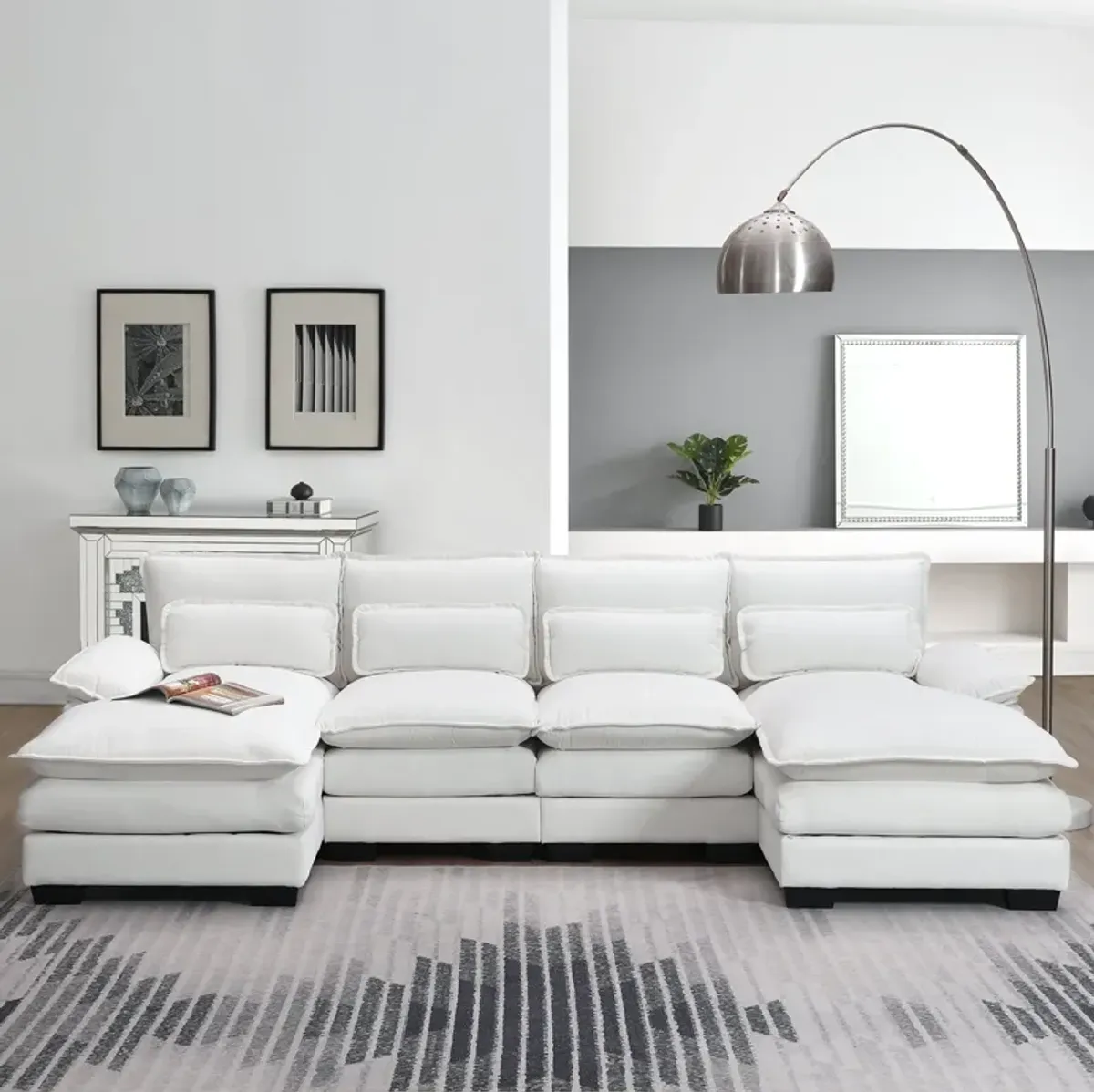 MONDAWE Modern U-shaped Sectional Sofa with Waist Pillows,6-seat Upholstered Symmetrical Sofa Furniture,Sleeper Sofa Couch with Chaise Lounge for Living Room,Apartment