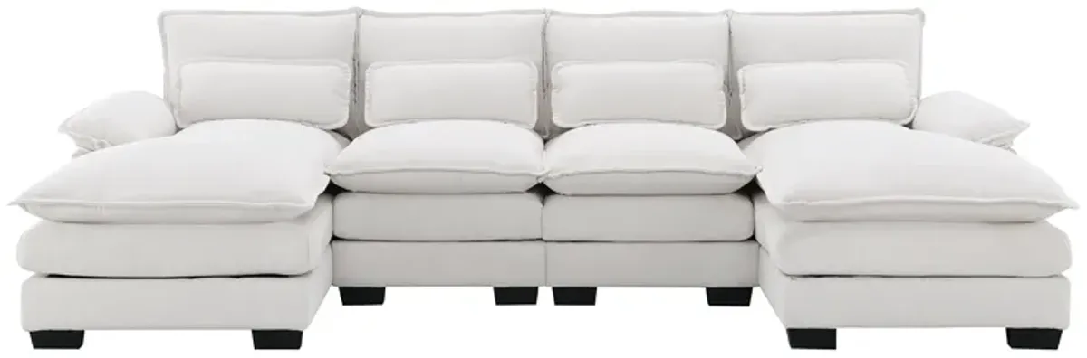 MONDAWE Modern U-shaped Sectional Sofa with Waist Pillows,6-seat Upholstered Symmetrical Sofa Furniture,Sleeper Sofa Couch with Chaise Lounge for Living Room,Apartment