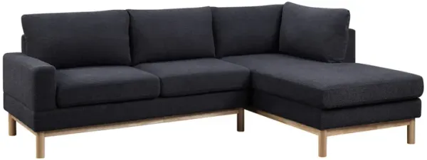 Nia 93 Inch Sectional Sofa with Chaise, Black Sherpa Upholstery, Solid Wood - Benzara