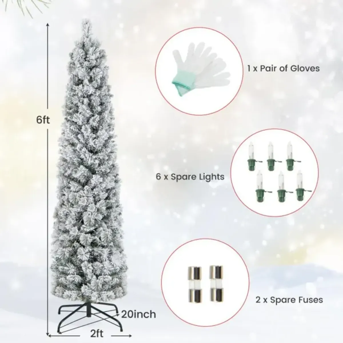 Christmas Tree with 258 Branch Tips and 100 Incandescent Lights-Flocked and Slim