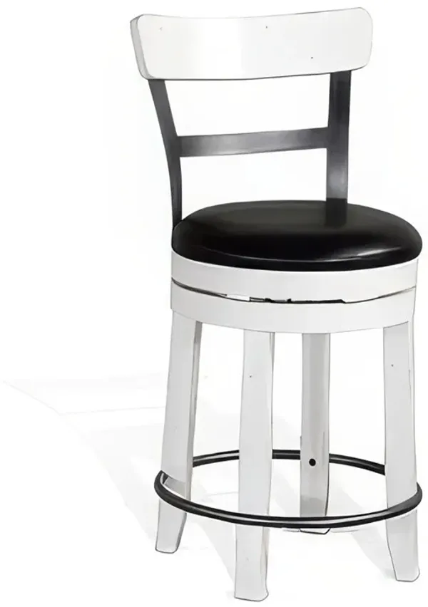 Orso Swivel Counter Stool Chair Set of 2, Black Faux Leather, White - Benzara