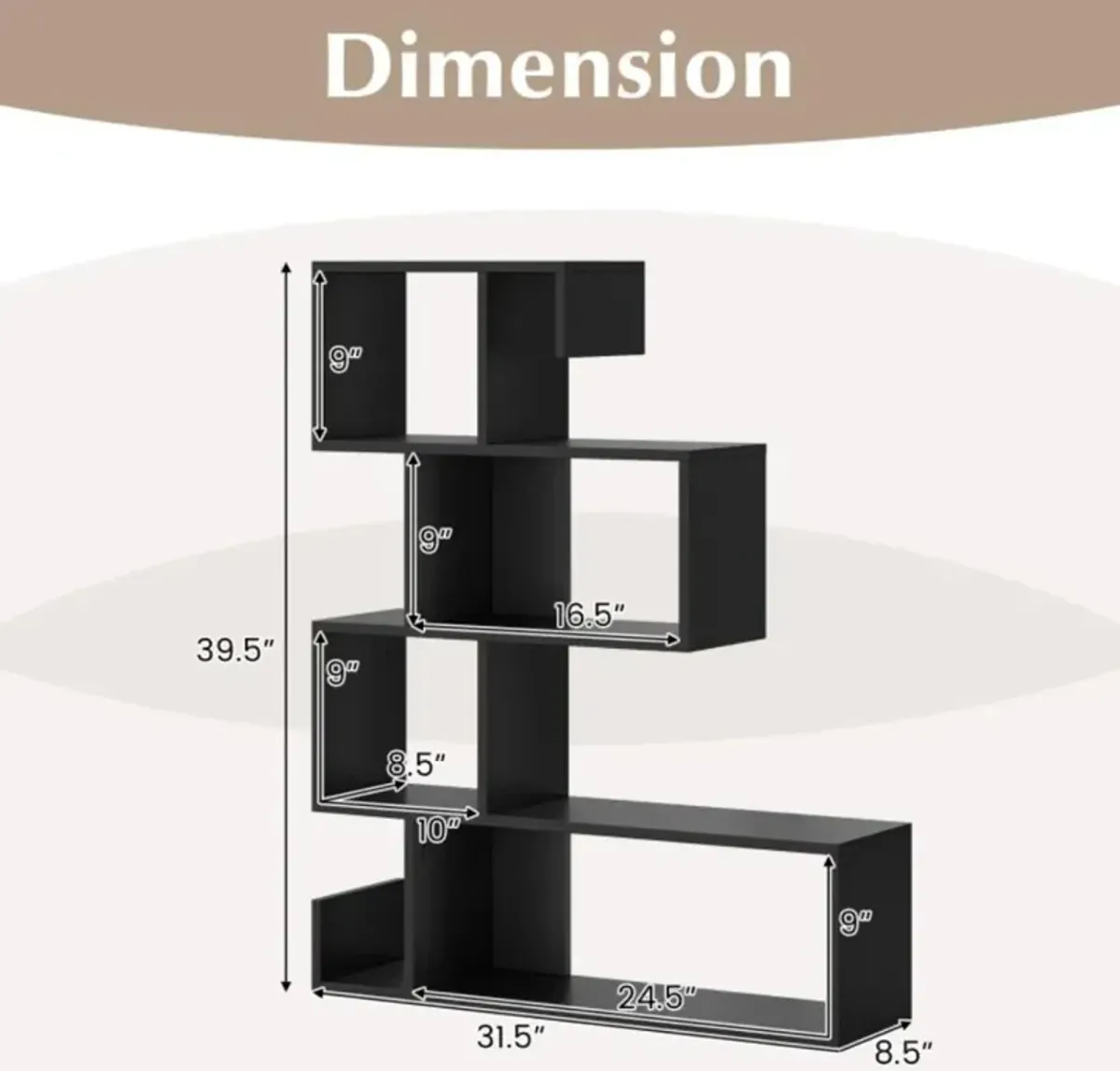 Hivvago 5-Tier S-Shaped Bookshelf Geometric Z-Shelf Bookcase with Open Cubes