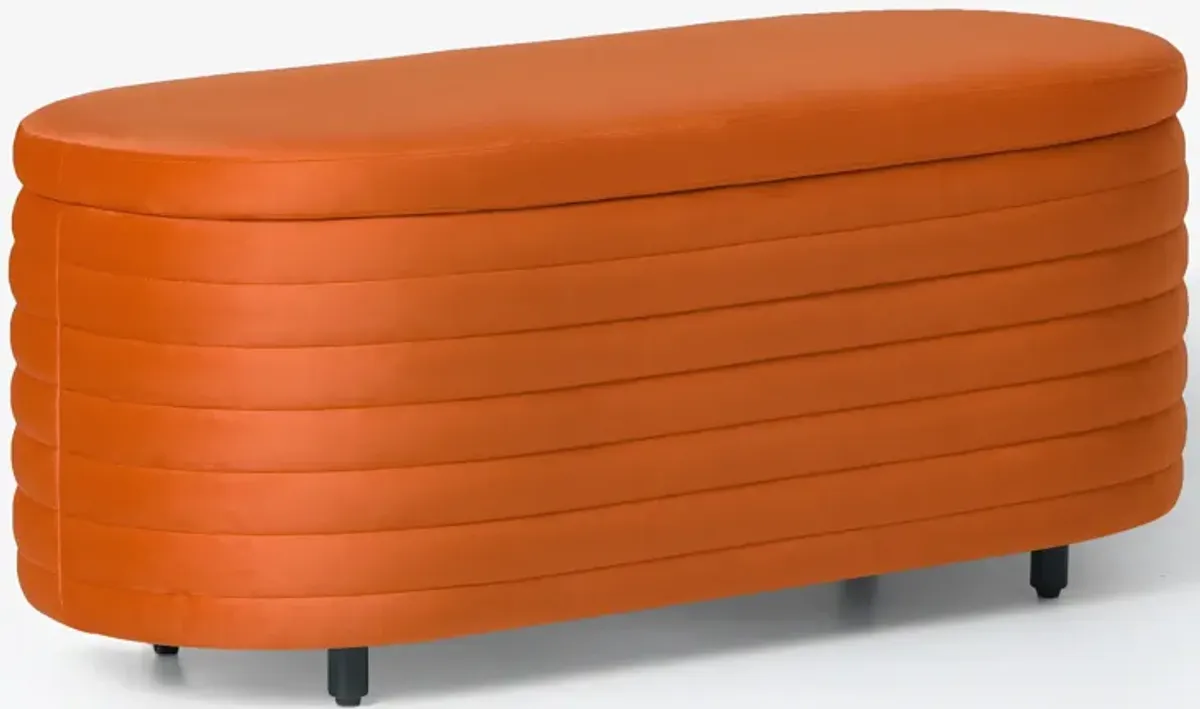 WestinTrends 42" Wide Mid-Century Modern Upholstered Velvet Tufted Oval Storage Ottoman Bench