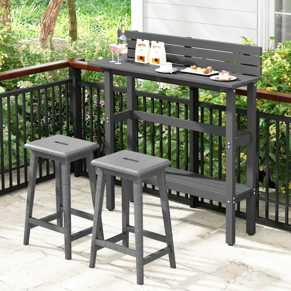 48" Patio Pub Height Table with Storage Shelf and Adjustable Foot Pads