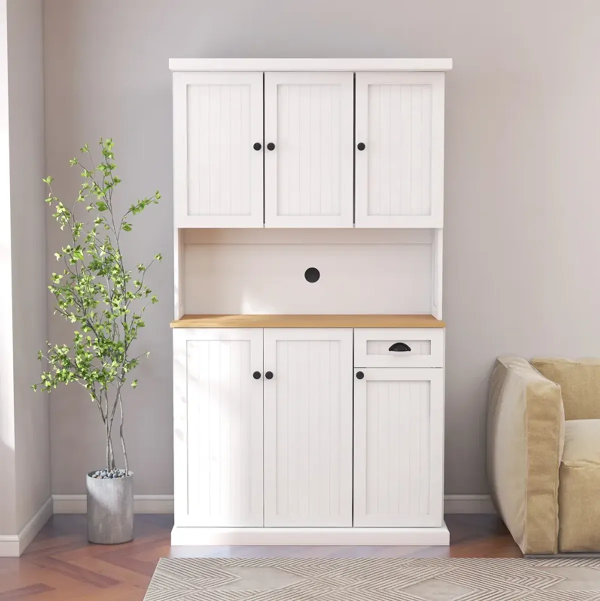 White Wood 39.76 in. Pantry Cabinet with Adjustable Shelves