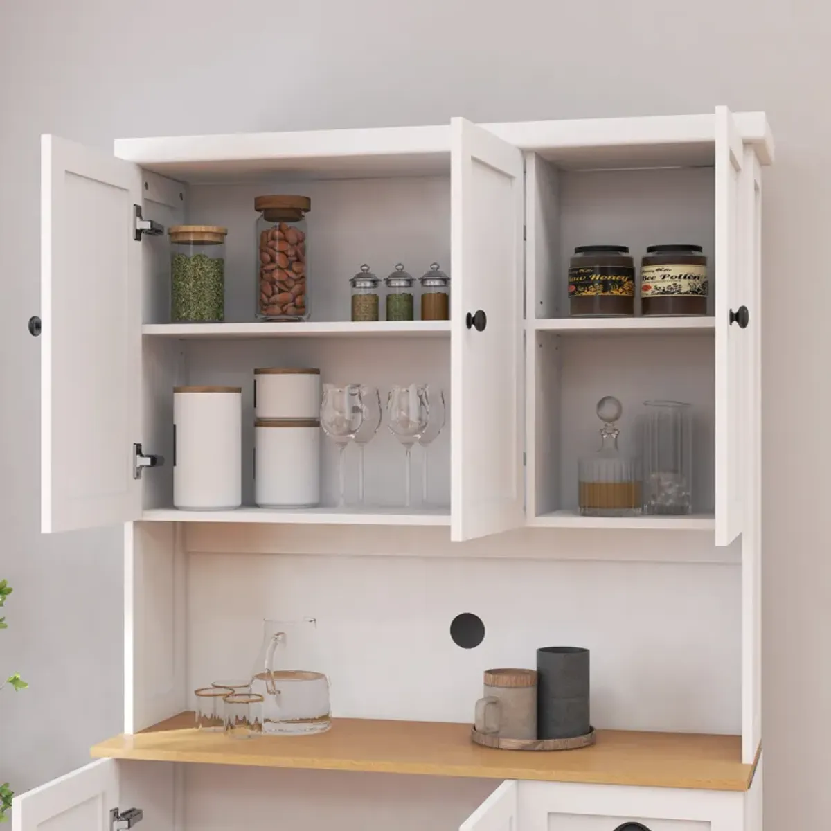 White Wood 39.76 in. Pantry Cabinet with Adjustable Shelves