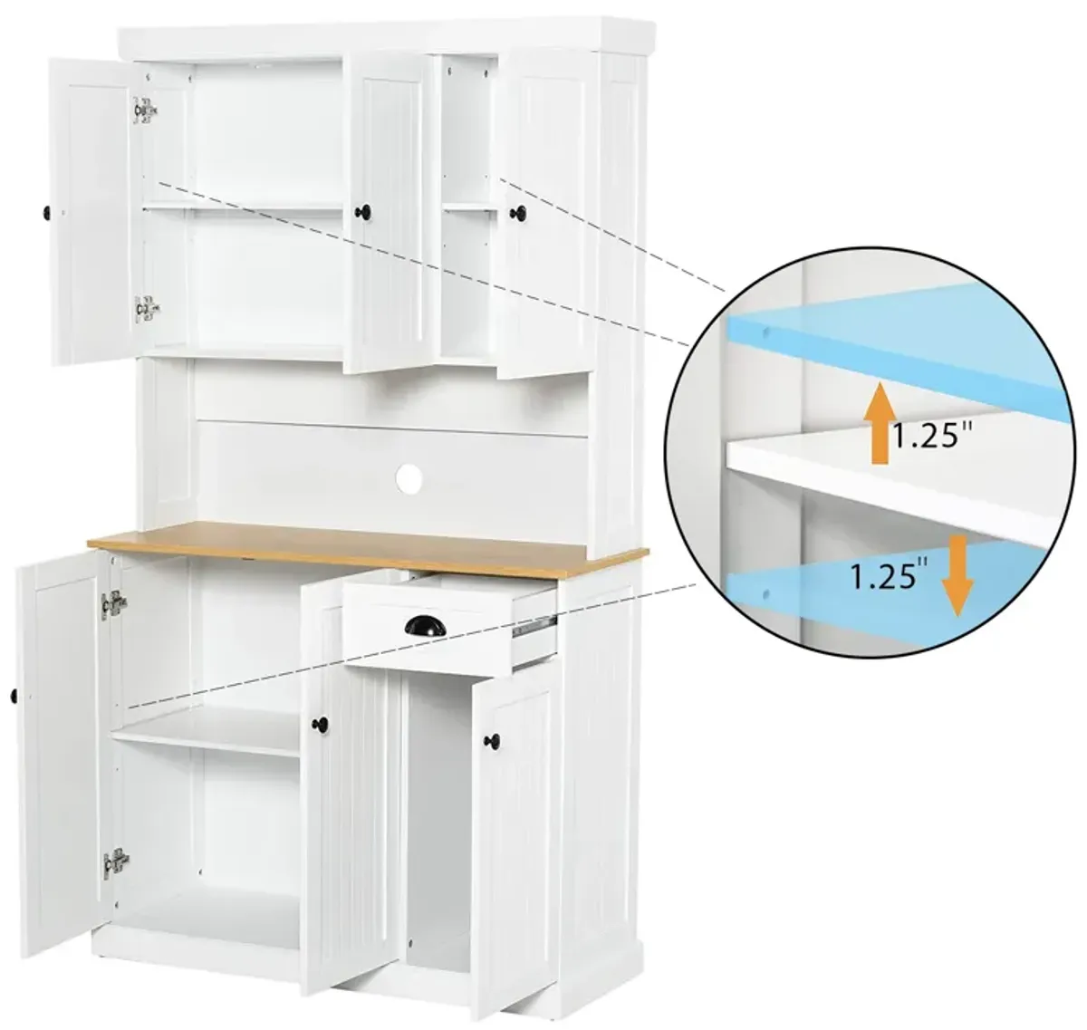 White Wood 39.76 in. Pantry Cabinet with Adjustable Shelves