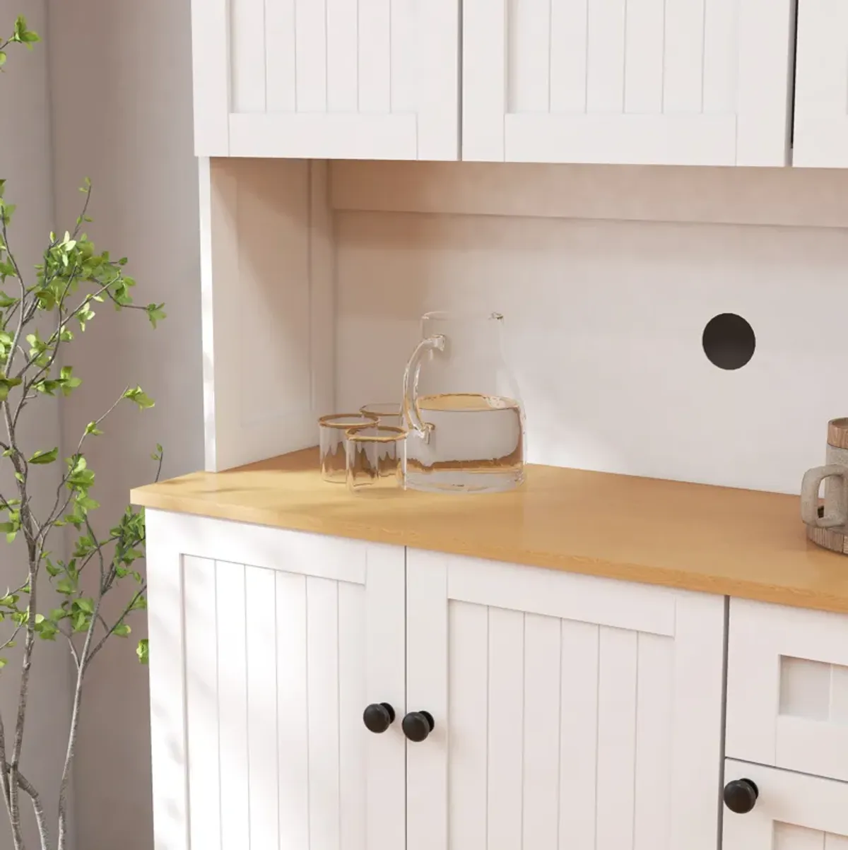 White Wood 39.76 in. Pantry Cabinet with Adjustable Shelves