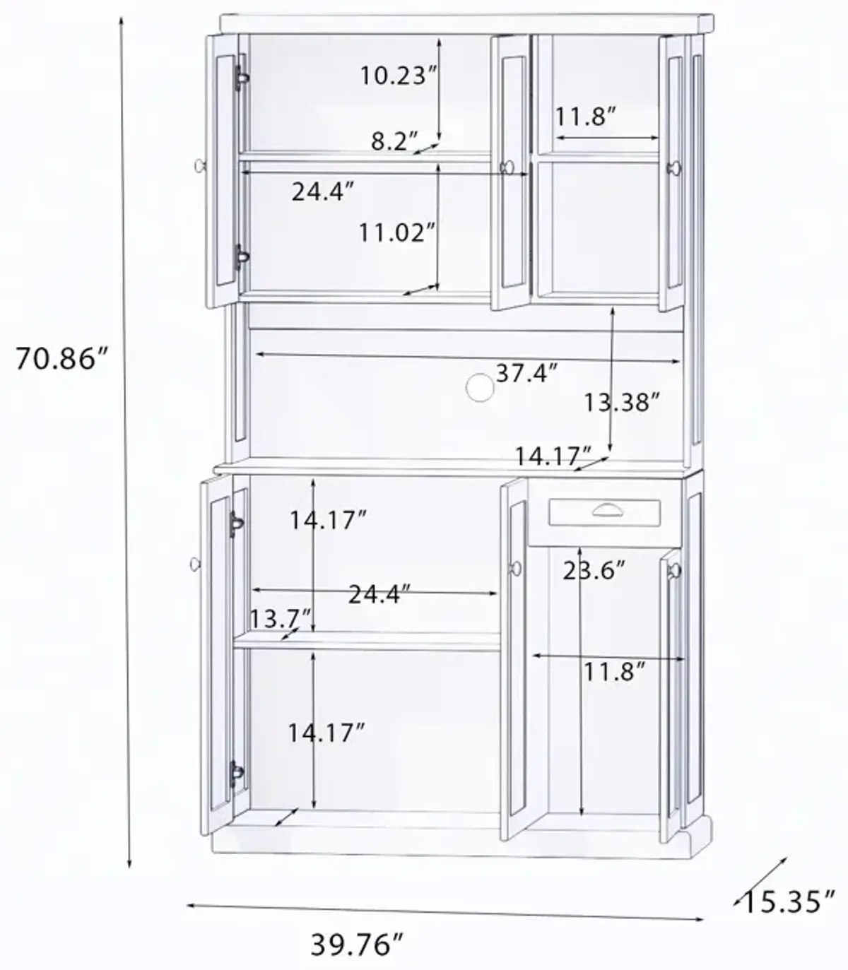 White Wood 39.76 in. Pantry Cabinet with Adjustable Shelves