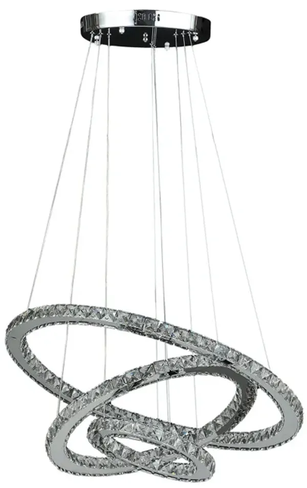 12-47 Inch Adjustable Chandelier, Offset Circle Design Silver Chrome Finish-Benzara