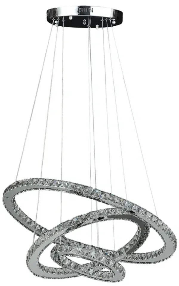 12-47 Inch Adjustable Chandelier, Offset Circle Design Silver Chrome Finish - Benzara