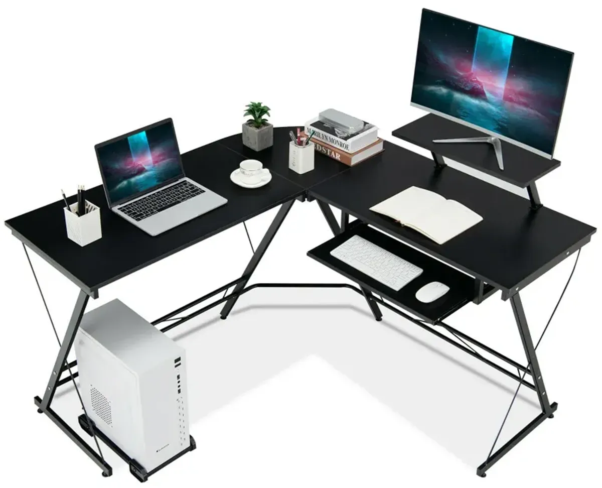 L Shaped Computer Desk Home Office Workstation with Movable Monitor Stand