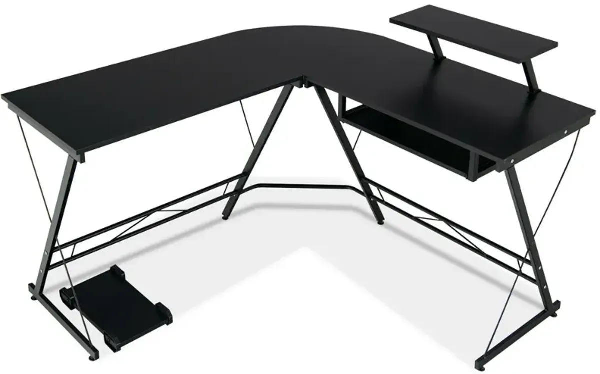 L Shaped Computer Desk Home Office Workstation with Movable Monitor Stand