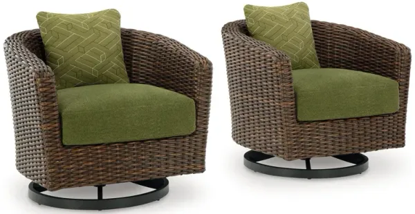 Izon Outdoor Swivel Lounge Chair, Green Polyester, Brown Black Woven - Benzara