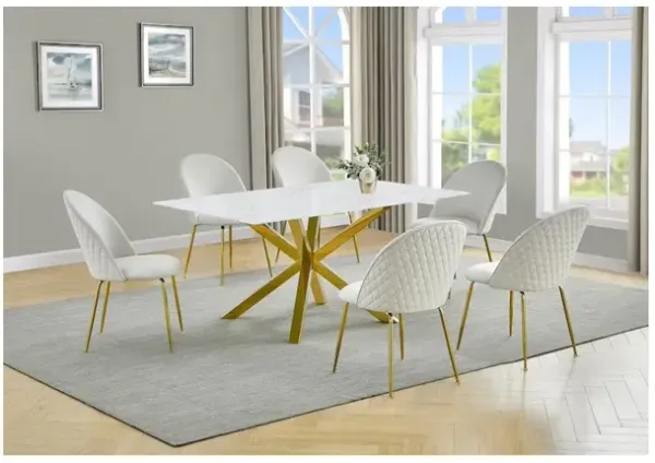 Best Quality Furniture Glass With White Marble Wrap Dining Set And Cream Chairs