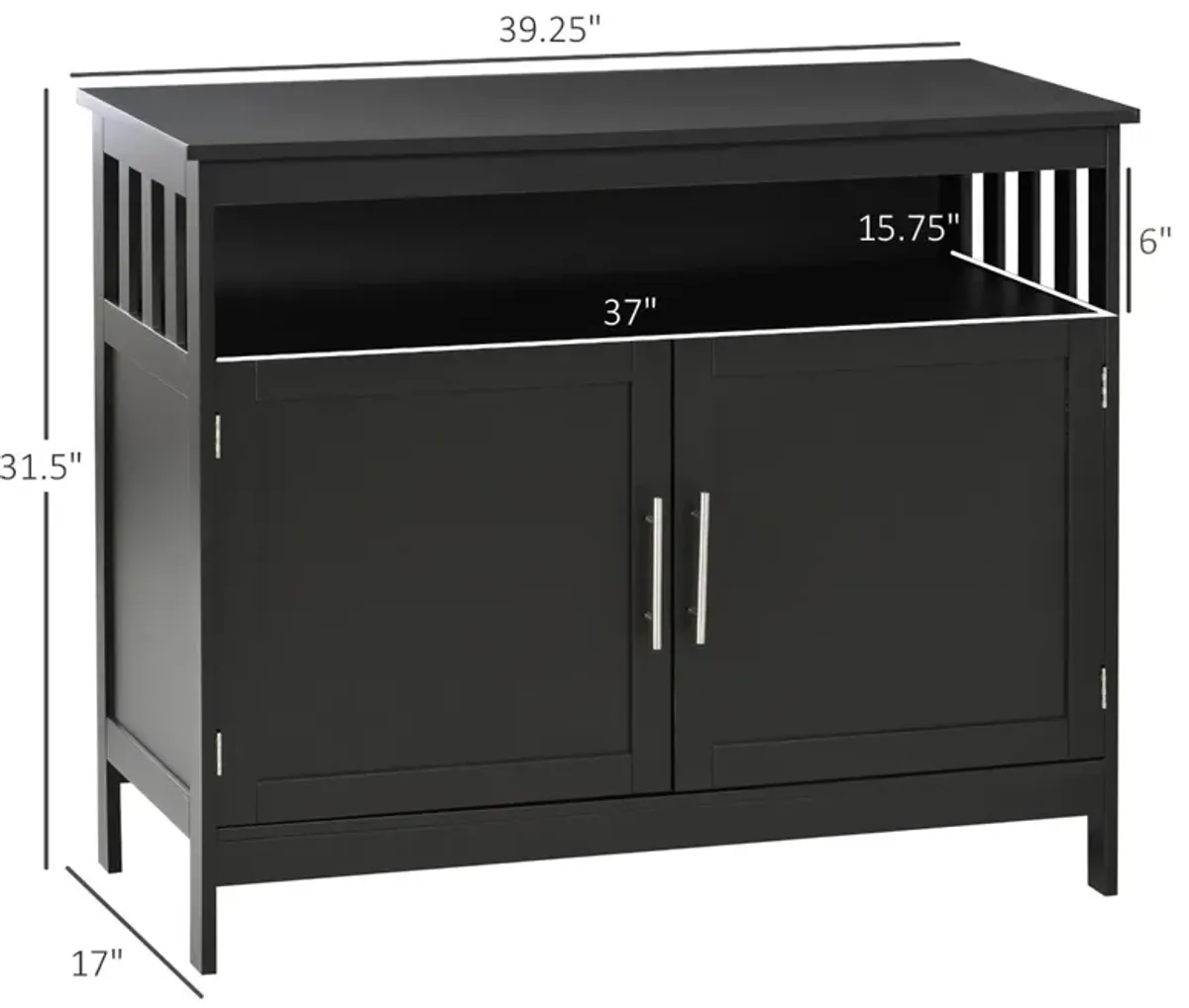 Black Vintage Sideboard: Buffet with Magnet Doors and Adjustable Shelves