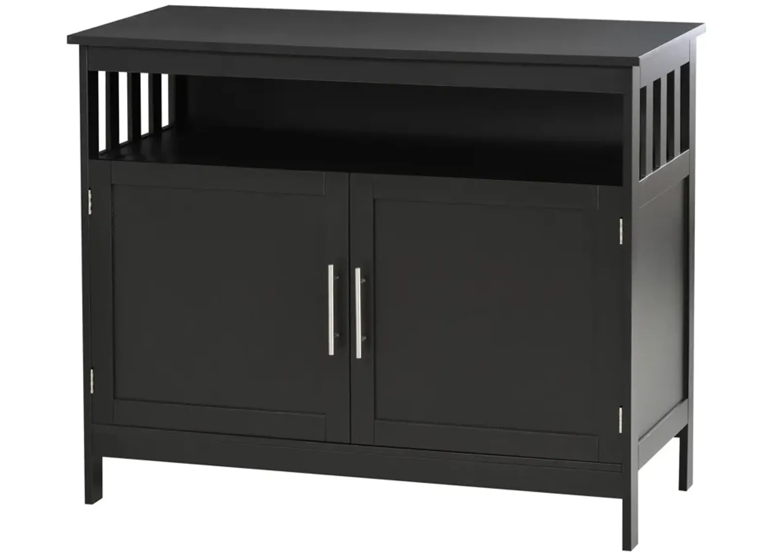 Black Vintage Sideboard: Buffet with Magnet Doors and Adjustable Shelves