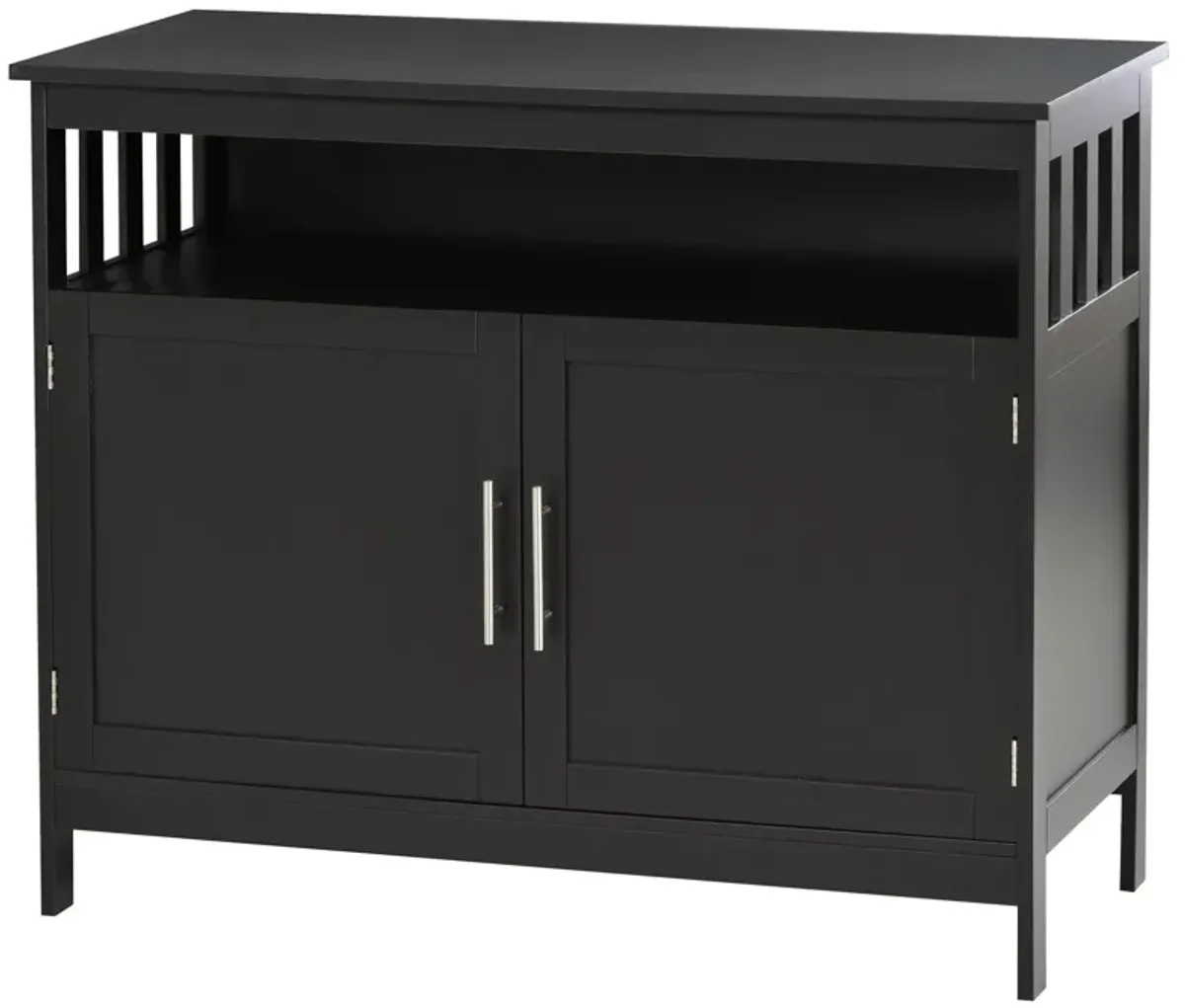 Black Vintage Sideboard: Buffet with Magnet Doors and Adjustable Shelves