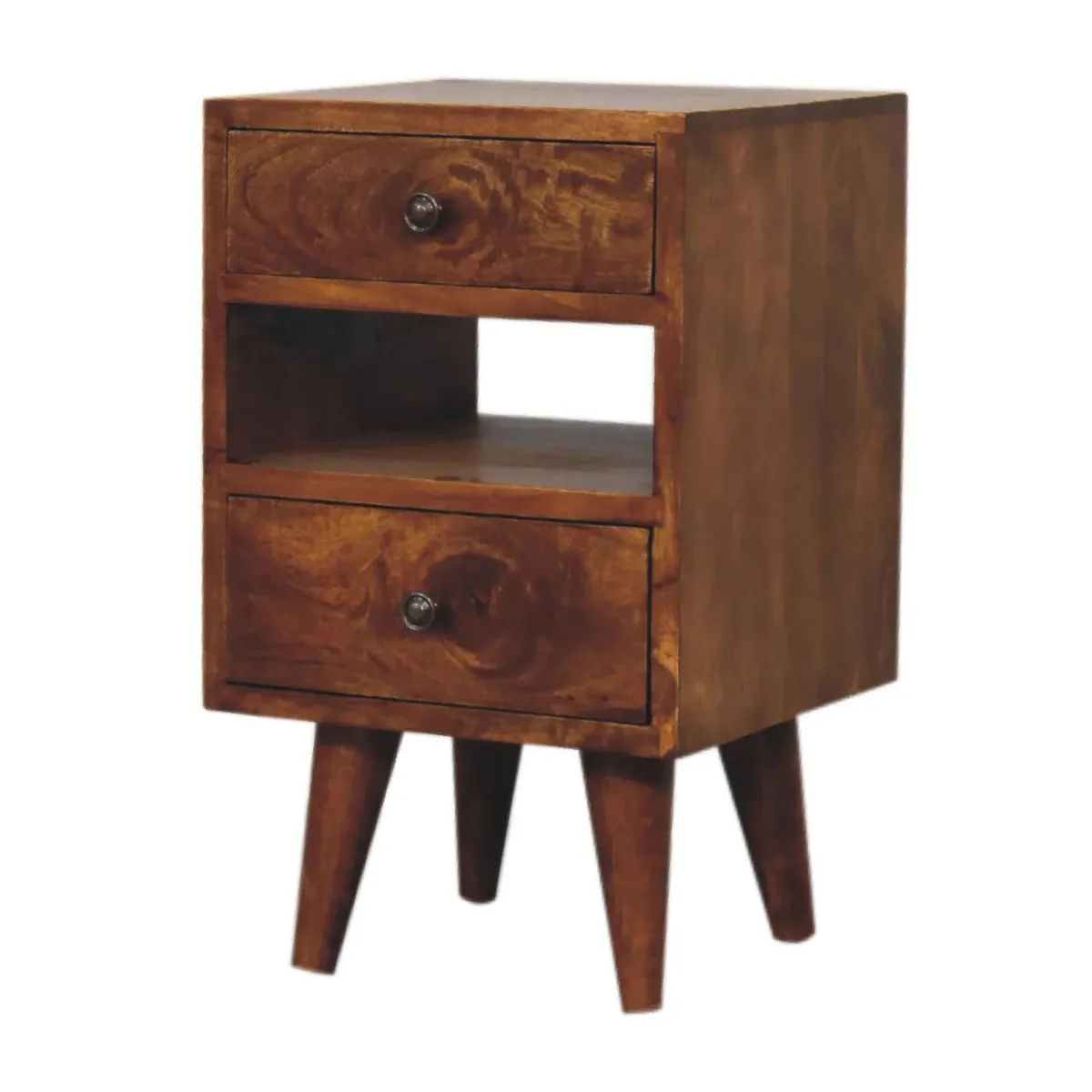 Mini Classic Multi Chestnut Solid Wood 2 Drawer Nightstand