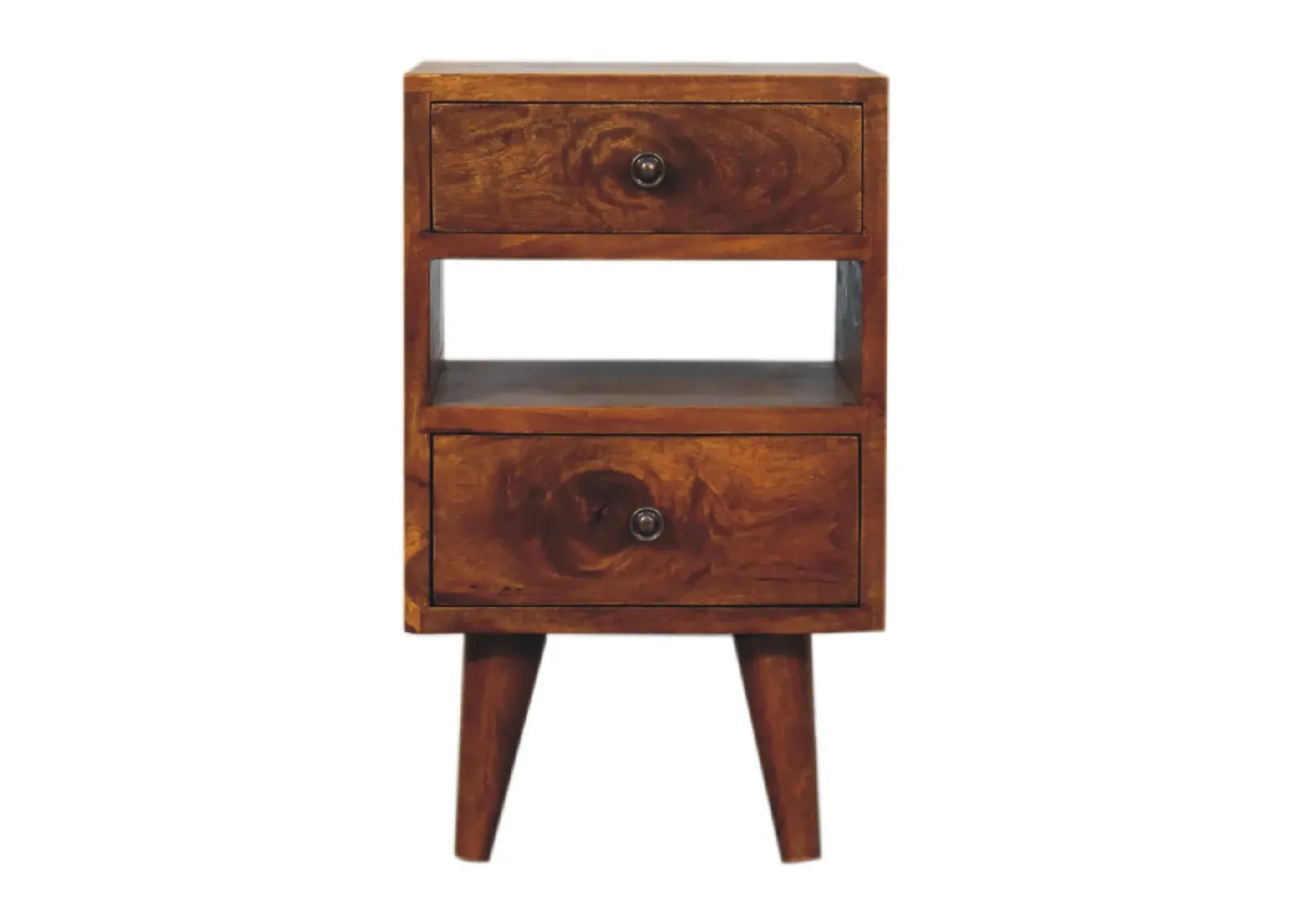 Mini Classic Multi Chestnut Solid Wood 2 Drawer Nightstand