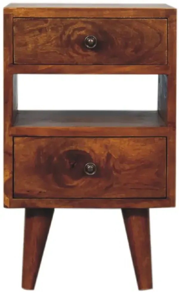 Mini Classic Multi Chestnut Solid Wood 2 Drawer Nightstand