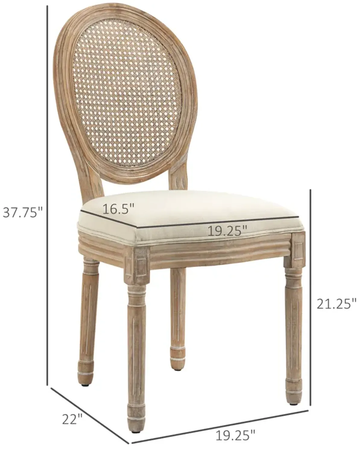 Cream White Dining Set: 4 French-Style Chairs with Rattan Backrest