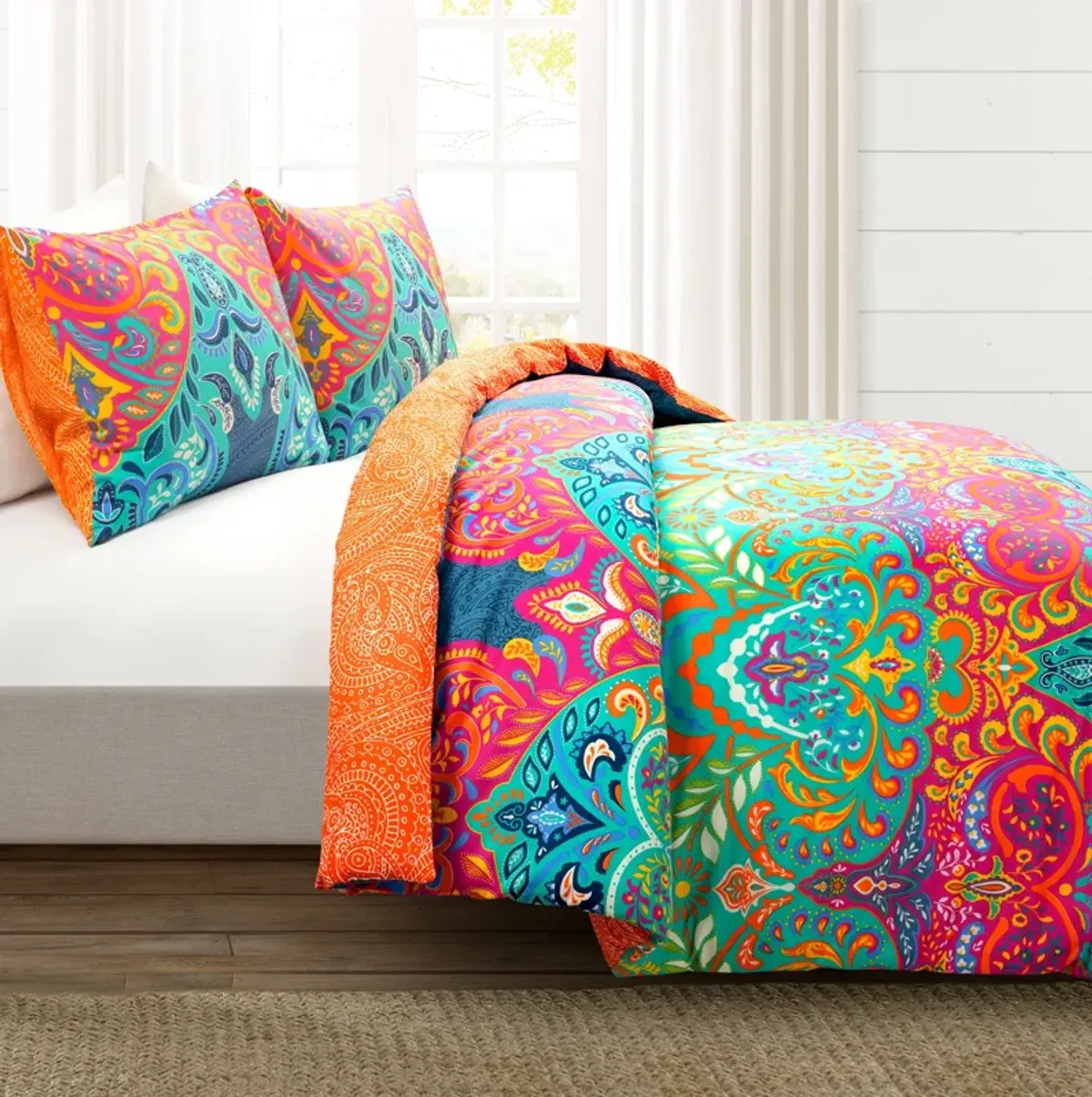 Boho Chic Reversible Cotton Duvet Cover  3Pc Set