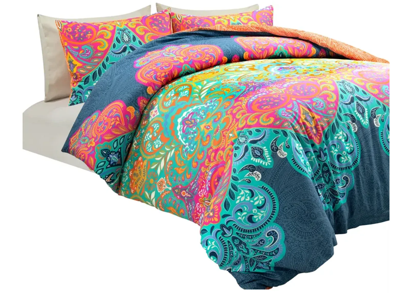 Boho Chic Reversible Cotton Duvet Cover  3Pc Set