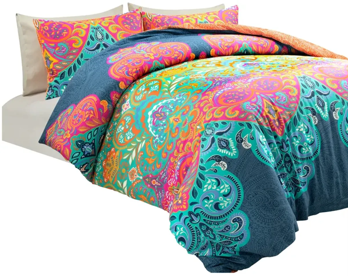 Boho Chic Reversible Cotton Duvet Cover  3Pc Set