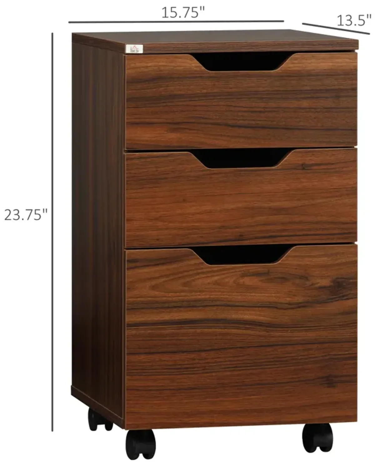 Brown Office Storage: Mobile 3-Drawer File Cabinet