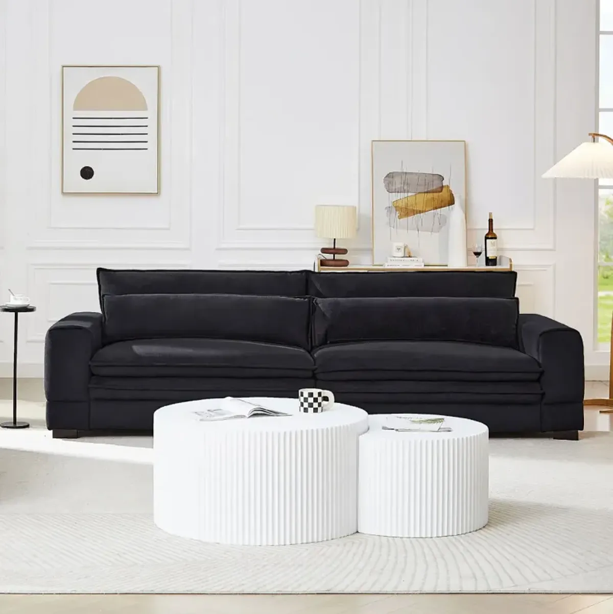 Mid Century Modern Black Fabric Couches For Living Room